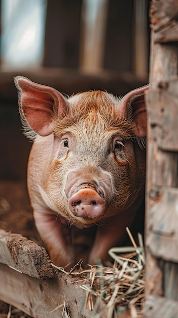 pig isolated on wooden background