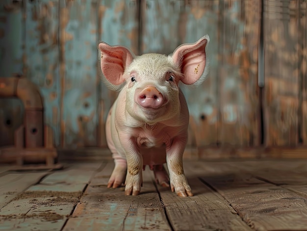 pig isolated on wooden background