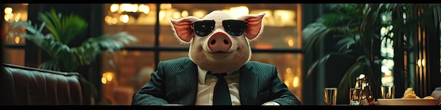 Photo a pig in a suit in the office selective focus