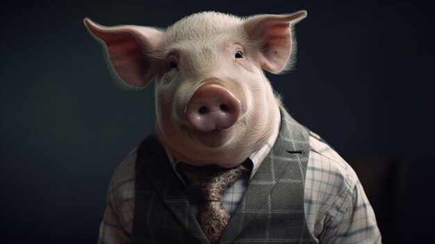 Pig in suit Studio Shot of a Pig in Business clothes Mixing Professional and Animal portrait