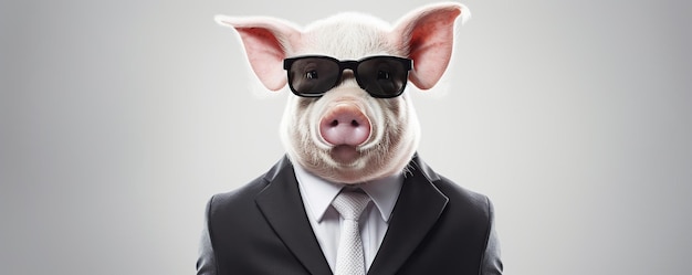 Photo a pig wearing a suit and sunglasses is wearing a suit and a suit with a suit and tie