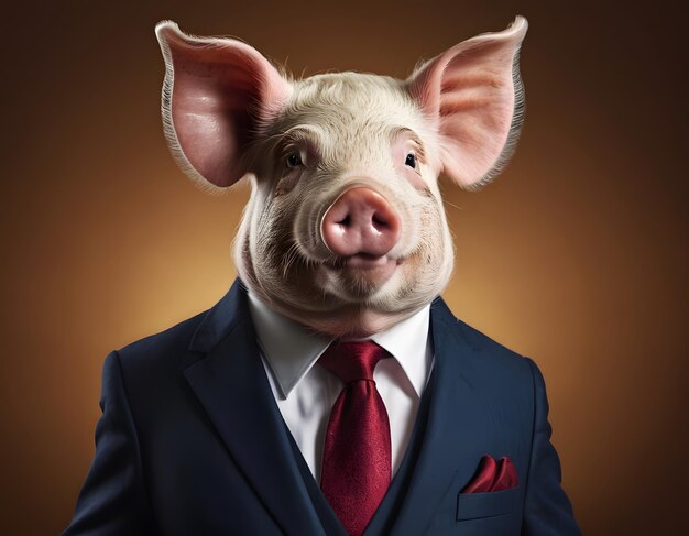 Photo a pig wearing a suit and tie is wearing a suit and a suit with a red tie