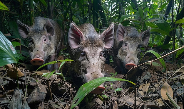 a pig with a face on its head is surrounded by grass