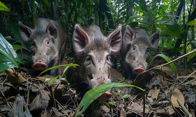 Photo a pig with a face on its head is surrounded by grass