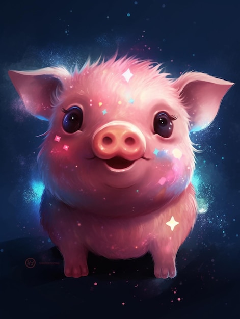 A pig with a pink nose and a pink nose.