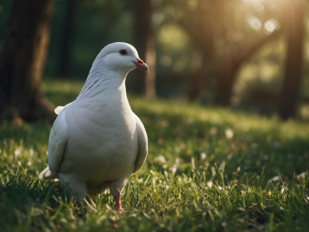 Pigeon on fresh green grass