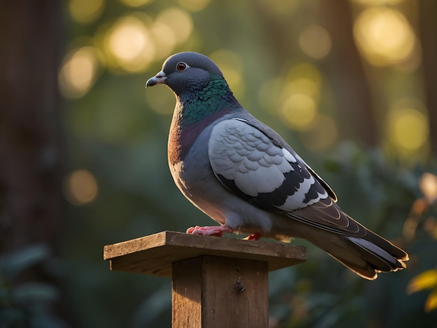 Pigeon perched on weathered wood fence