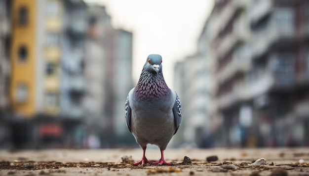 A Pigeon standing on a ground in the city Pigeon standing Dove or pigeon on blurry background