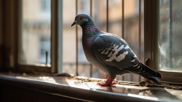 Pigeon standing on the windowsill