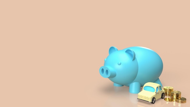 The piggy bank and car for saving concept 3d rendering