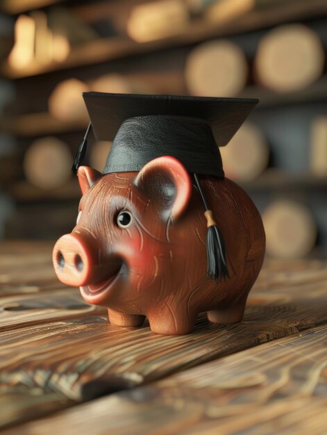 Photo a piggy bank decorated with a graduation cap symbolizing savings and academic achievement