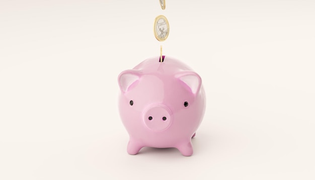 Piggy bank and euro coins Funds and budgeting of economy Investment income real estate banking Pink pig bank on pink background 3d rendering