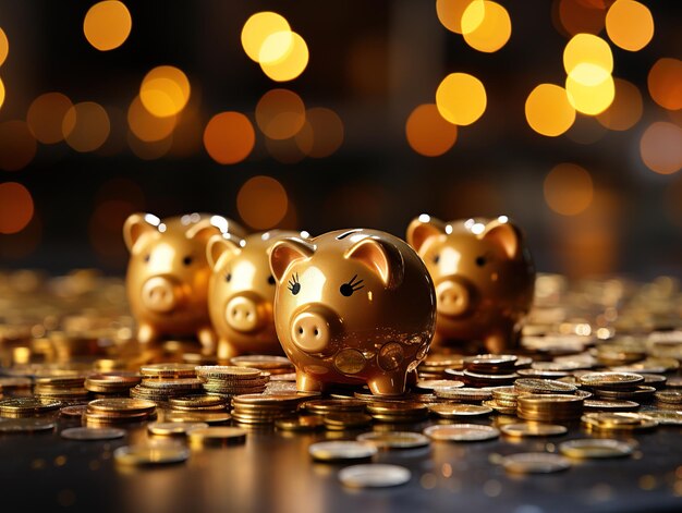 piggy bank gold coins on a blurred background Generative AI