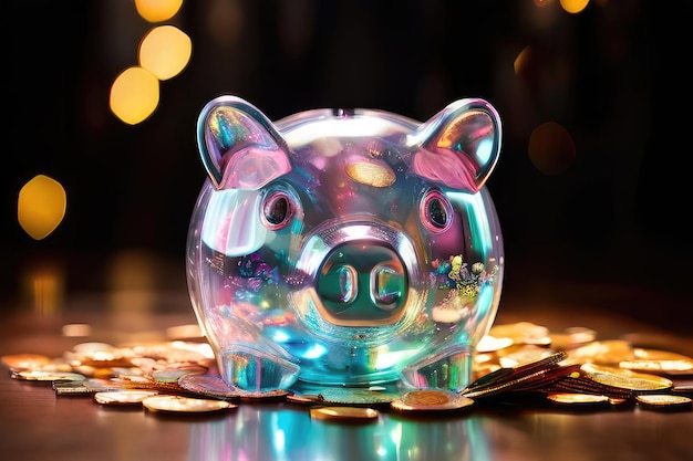 Piggy bank in holographic colors