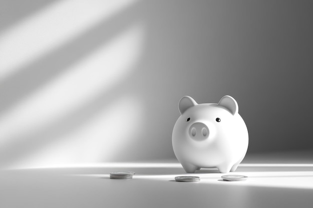 Photo piggy bank pig on a white background a coin is inserted from above