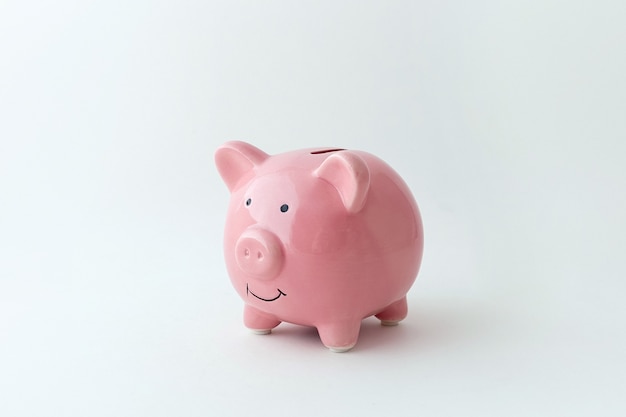 Piggy bank in the shape of a pig on an isolated white background