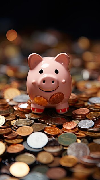 Photo a piggy bank sits among the leaves and leaves