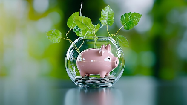 Photo a piggy bank surrounded by green vines representing growth and protection