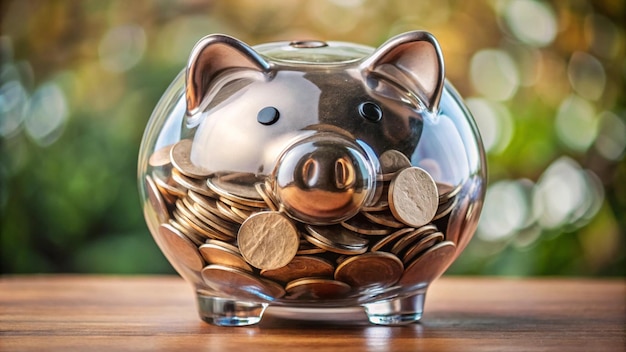 Photo a piggy bank with coins in it and a piggy bank in the middle