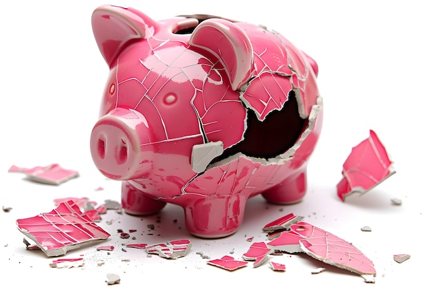 Piggy bank with cracked pink paint