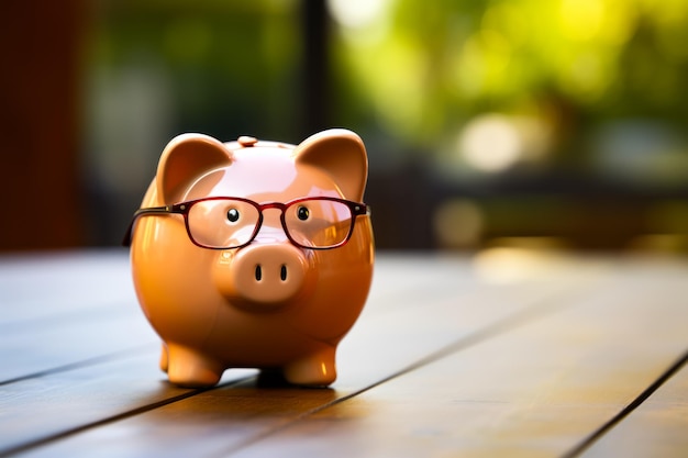 Piggy bank with pair of glasses on top of it Generative AI