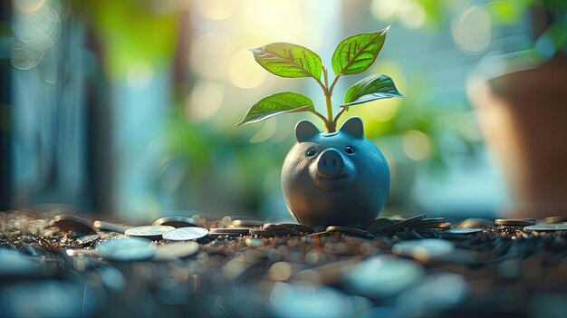 a piggy bank with a plant growing out of it