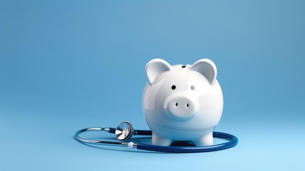 Photo piggy bank with stethoscope on blue background