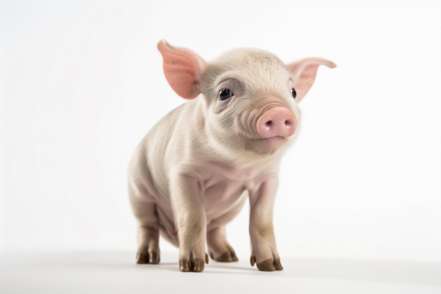 A piglet is standing on a white background.