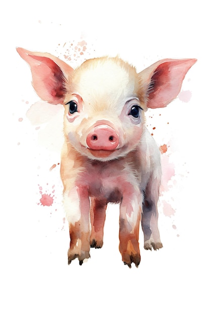 Piglet watercolor clipart cute isolated on white background with Generative AI Technology