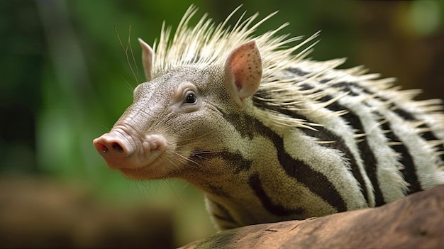 A piglet with a spiky mohawk