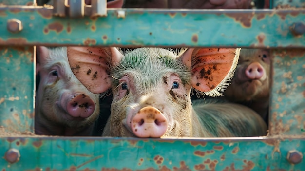 Piglets Curious Gaze Through the Rusty Gate