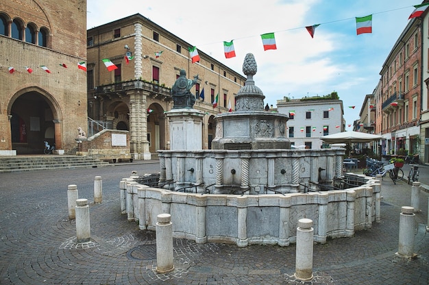 Pigna fountain in Cavour square in Rimini Italy