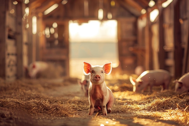 The pigs are eating in a stable the sick pig trying to stand Animal diseases pig flu pigs eating in a stable A sick pig trying to stand