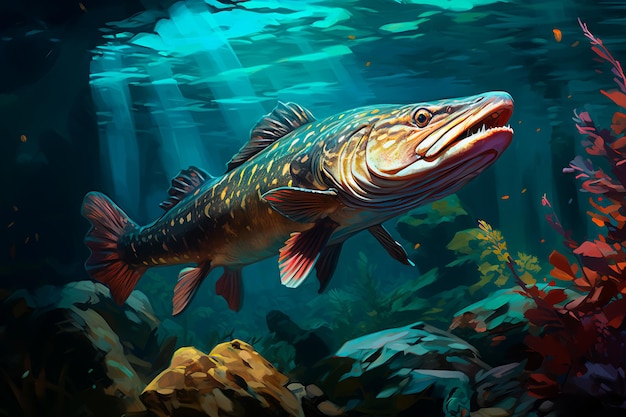 Pike fish in the water AI generated