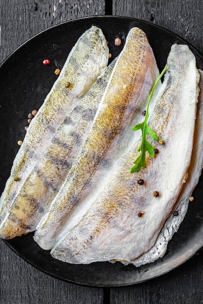 Pike perch fish raw fresh seafood food organic products meal snack copy space food background