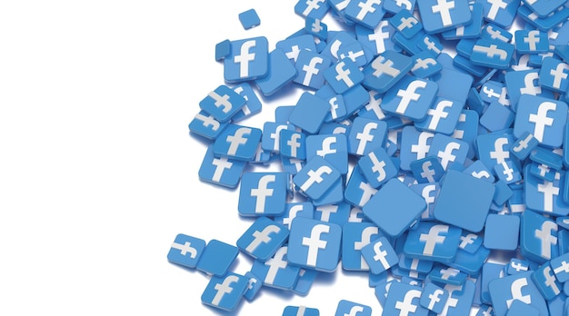 Pile of 3d Facebook logos and white background