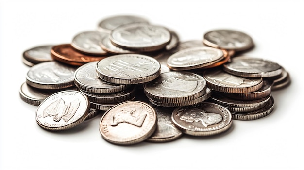 Photo pile of american coins on white background