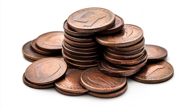 Photo pile of american coins on white background