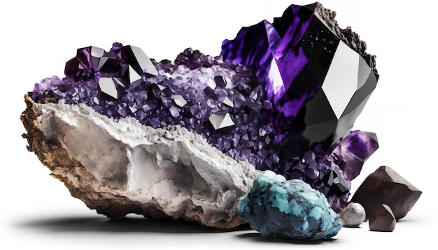 A pile of amethysts and other gemstones