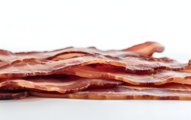 A pile of bacon on a white background