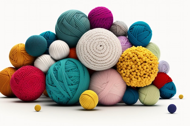 A pile of balls of yarn with a ball of yarn on the top.