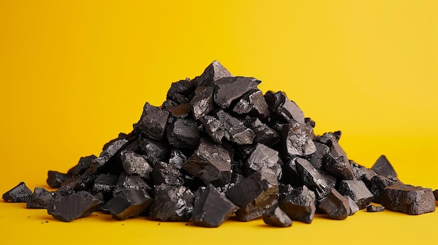 a pile of black chocolate chips on a yellow background