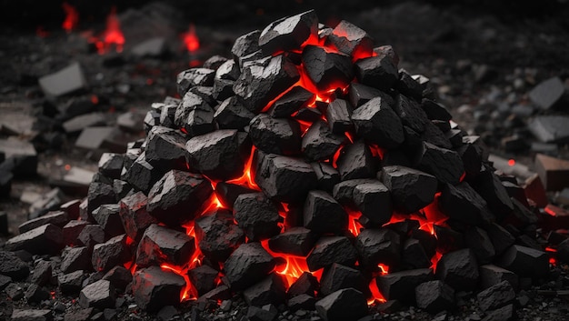 Photo a pile of black coal with glowing red embers scattered throughout