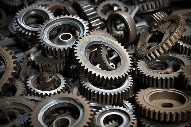 A pile of black gears with one that says'gears'on it