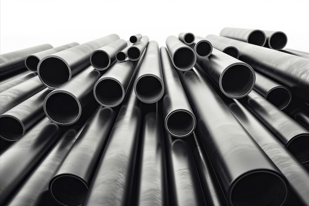 A pile of black pipes on a white background