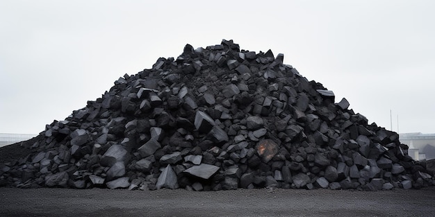 Photo a pile of black rocks with a light shining through them