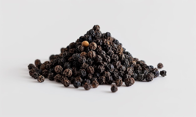 a pile of black tea with a small piece of blueberry