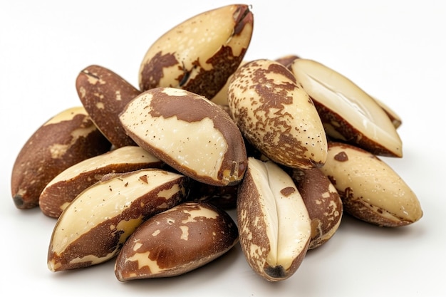 Pile of Brazil nuts on a white background