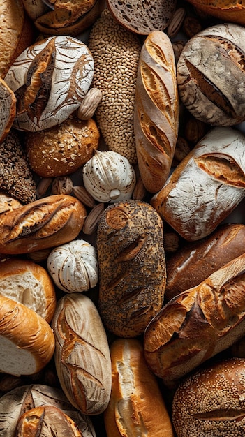 a pile of breads with the word bread on them