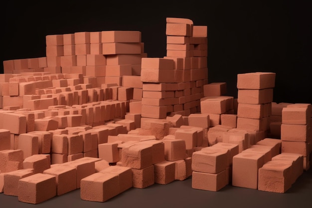 A pile of bricks with one that says'brick'on it